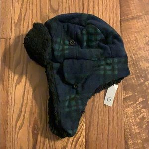Baby gap faux fur lined plaid hat Velcro XS/S